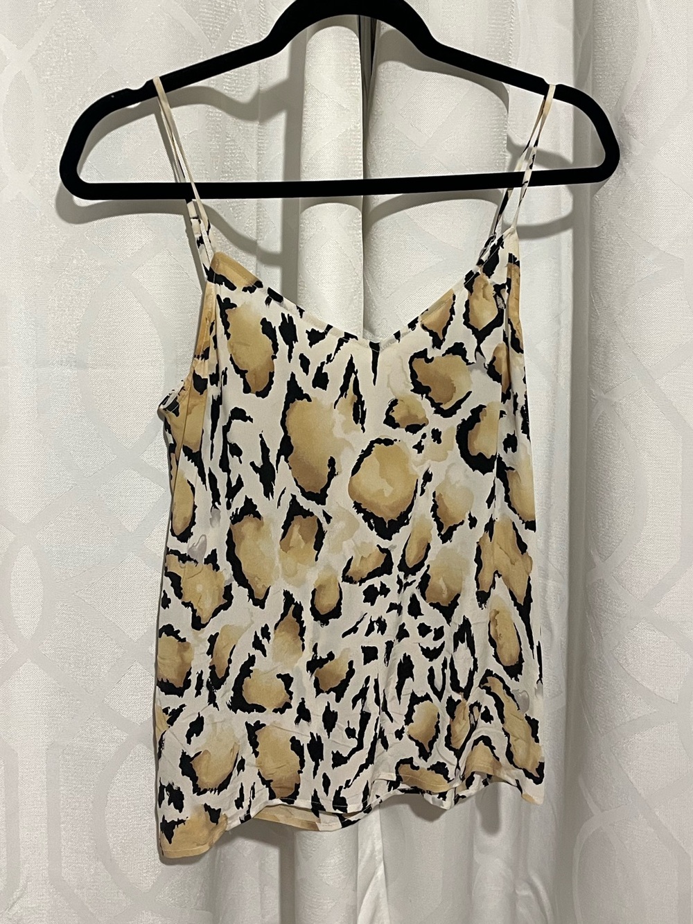 Equipment Leopard Animal Cheetah Print 100% Silk Tank Camisole Cream Tan Black